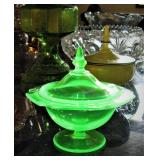 Vaseline Glass Candy Dish - Glowing  