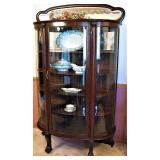Antique Curved Glass Mahogony Cabinet - Mirror -Lion Claw Feet 
