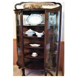 Antique Curved Glass Mahogony Cabinet - Mirror -Lion Claw Feet 