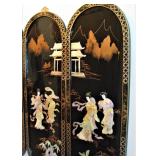 Asian Black Lacquer Ornate Mother of Pearl Large Wall Panels 