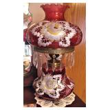 Antique Hand Painted Hurricane Parlor Lamp 