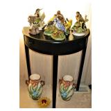 Accent Black Wood Table - Bird Collection - Japan Bird Vases 