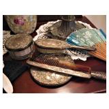 Antique Brush Comb Mirror and Powder Set 