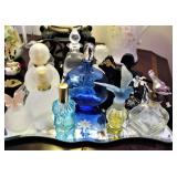Vintage Perfume Bottles on Etched Mirror 