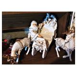White Porcelain Gold Trim Santa - Sleigh and Reindeer with Box  