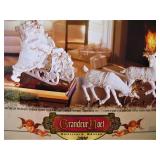White Porcelain Gold Trim Santa - Sleigh and Reindeer with Box  