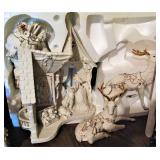 White Porcelain Gold Trim Santa - Chimney and Reindeer Set with Box 