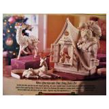 White Porcelain Gold Trim Santa - Chimney and Reindeer Set with Box 
