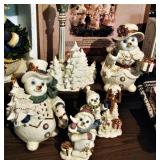 White Porcelain Gold Trim Snowman Set with Box 