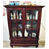 Antique Wood Glass Door with Drawers Cabinet 