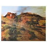 Robert E Kirby Western Artist 227 out of 500 painted of Stagecoach At Crow Butte