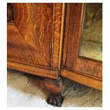 Antique Carved Lion and Claw Feet Mirror Buffet and Curio 