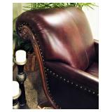 Gorgeous Leather Ornate Carved Wood Chair and Ottoman 