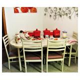 White Wood and Metal Dining Table with 6 Chairs 