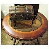 Wrought Iron Wood Side Table with Glass Top 