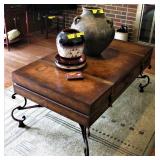 World Map Suitcase Table with Leather Straps and Buckles 