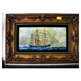 Ornate Frame 3 Mast Sailing Ship Painting 