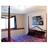 Four Poster Wood and Wrought Iron Queen Bed 
