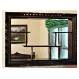 Vintage Dark Wood Mirror Wall Shelf 