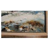 Signed Winter Birch Stream Oil on Canvas 