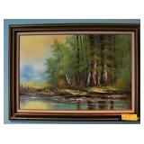 Signed Summer Pond Oil on Canvas 