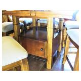 Square Dining Table with built in leafs all the way around that turns it into a round table with 6 C