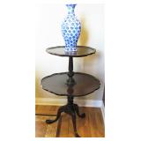 Vintage 2 Tier Carved Wood Stand 