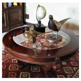 Glass Top Round Wood Coffee Table 