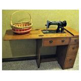 Antique Singer Sewing Machine in Sewing Cabinet 