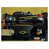 Antique Singer Sewing Machine in Sewing Cabinet 