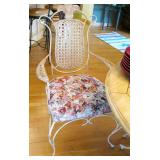 Iron Round Wood Top Table with 4 Iron Ratan Upholstered Cushion Chairs 