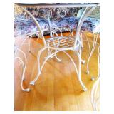 Iron Round Wood Top Table with 4 Iron Ratan Upholstered Cushion Chairs 