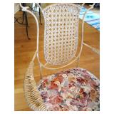 Iron Round Wood Top Table with 4 Iron Ratan Upholstered Cushion Chairs 