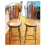 Wood Back Iron Leather Swivel Seat Pedestal Chairs 