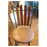 Wood Back Iron Leather Swivel Seat Pedestal Chairs 