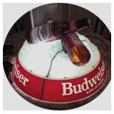 Budweiser Round 24" Hanging Lamp W/Bottles On Ice Rare 