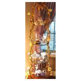 Italian Florentine Tole Gold Gilt Étagère With Porcelain Roses 4 tier Lighted Shelf