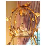 Italian Florentine Tole Gold Gilt Étagère With Porcelain Roses 4 tier Lighted Shelf