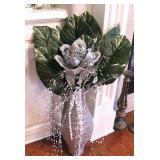 Gorgeous Large Silver Crystal Vase with Silk Flowers