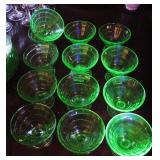 Set of 13 Uranium Glass Sherbet Cups Block Optic