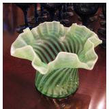 Uranium Glowing Glass Ruffled Dish