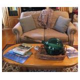 Upholstered Loveseat with Nailhead Trim Wood Feet