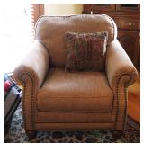 Upholstered Chair with Ottoman Nailhead Trim Wood Feet