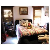 Solid Mahogany Wood Queen Bed / Handmade Quilts