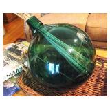 Large Round Green Glass Bulb Vase