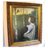 Antique 1920s Litho Print Framed Spring Song by Simon Glucklich Art Deco