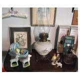 Antique Kerosene Lamp / Vintage Cradle Music Box