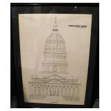 Kansas State Capital Sketch Framed