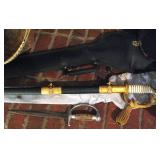 Vintage US Naval Officers Dress Sword & Leather Case /Vintage Mexican Knuckle Knife