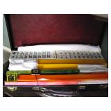 Vintage Japanese Mah Jong Set Royal Games with Tiles Four Racks Leather Croco Case / New Old Stock